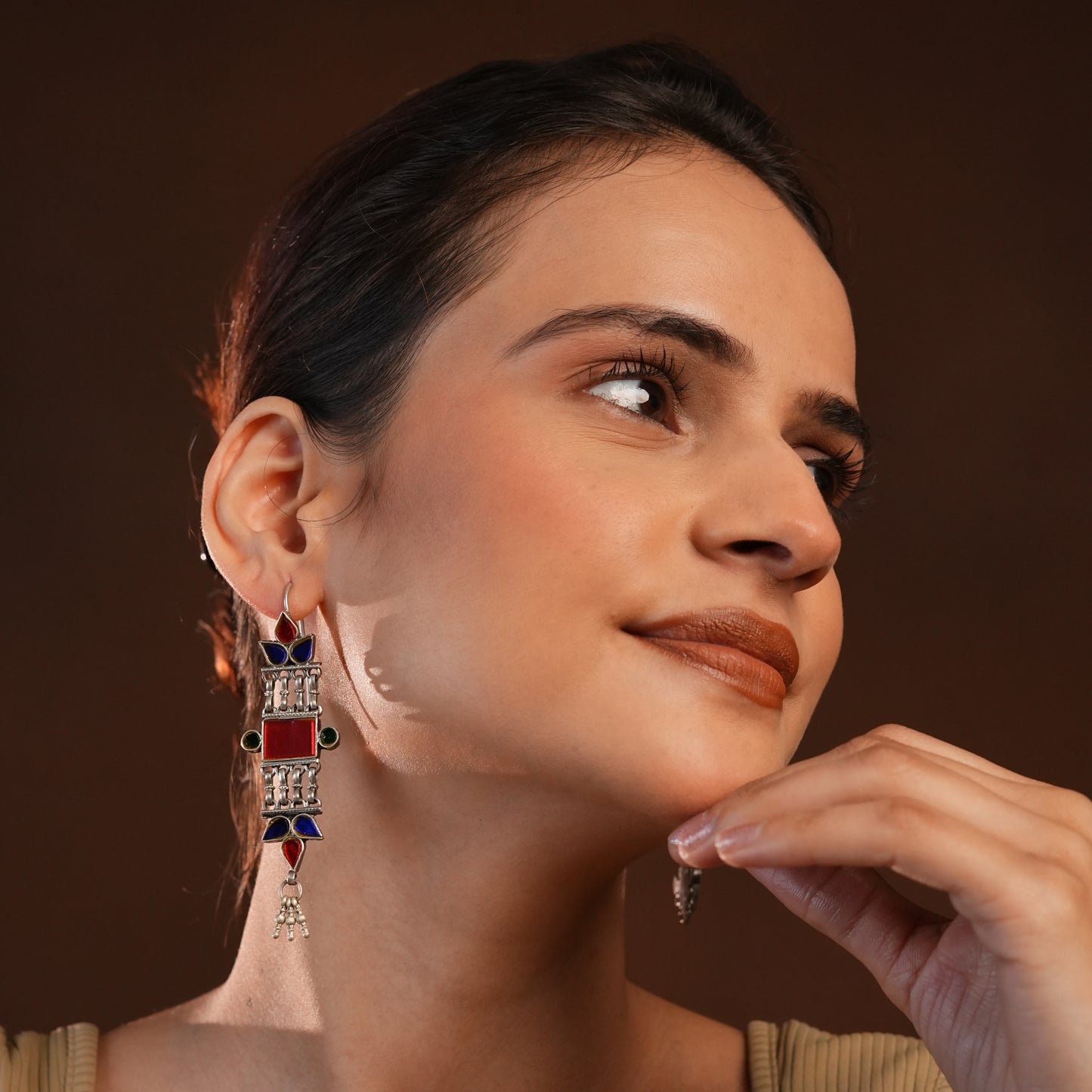 Madhu Chandrika Diya Silver Mirror Earrings