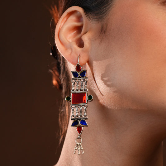 Madhu Chandrika Diya Silver Mirror Earrings