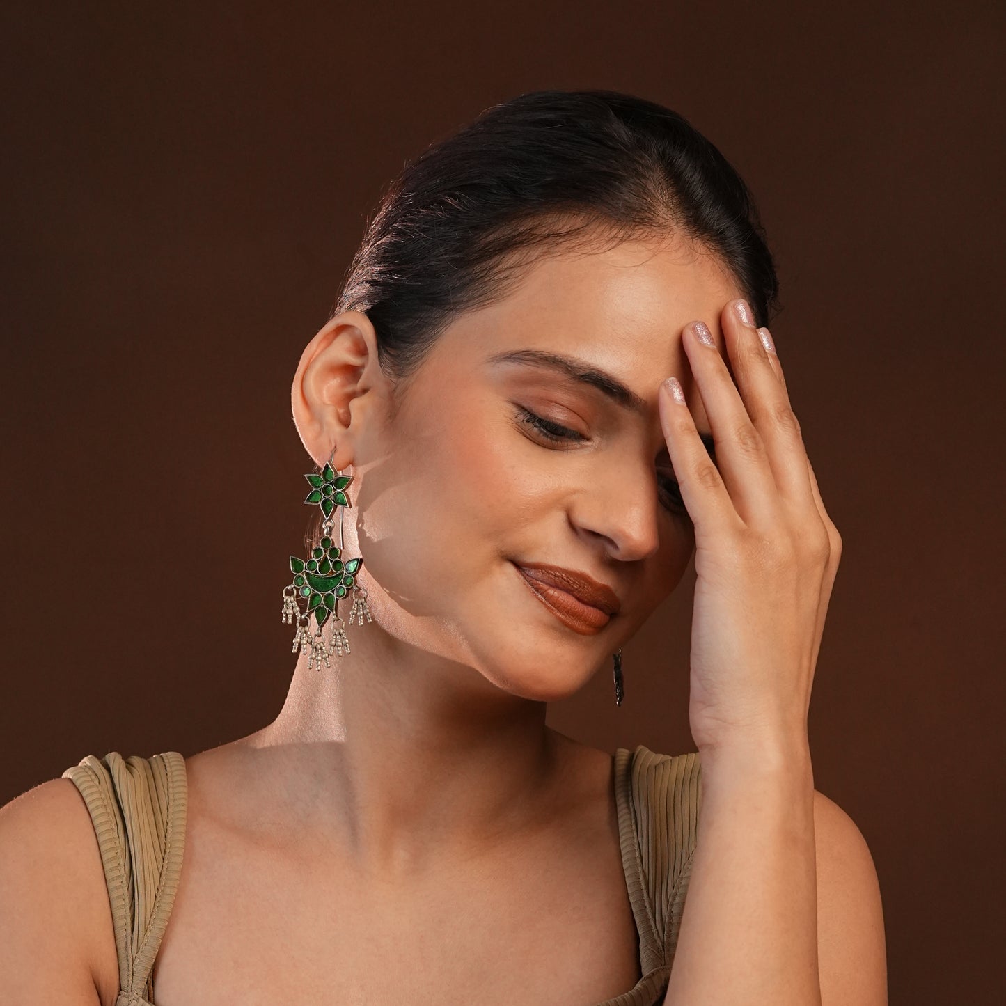 Madhu Chandrika Hara Sheesha Silver Earrings