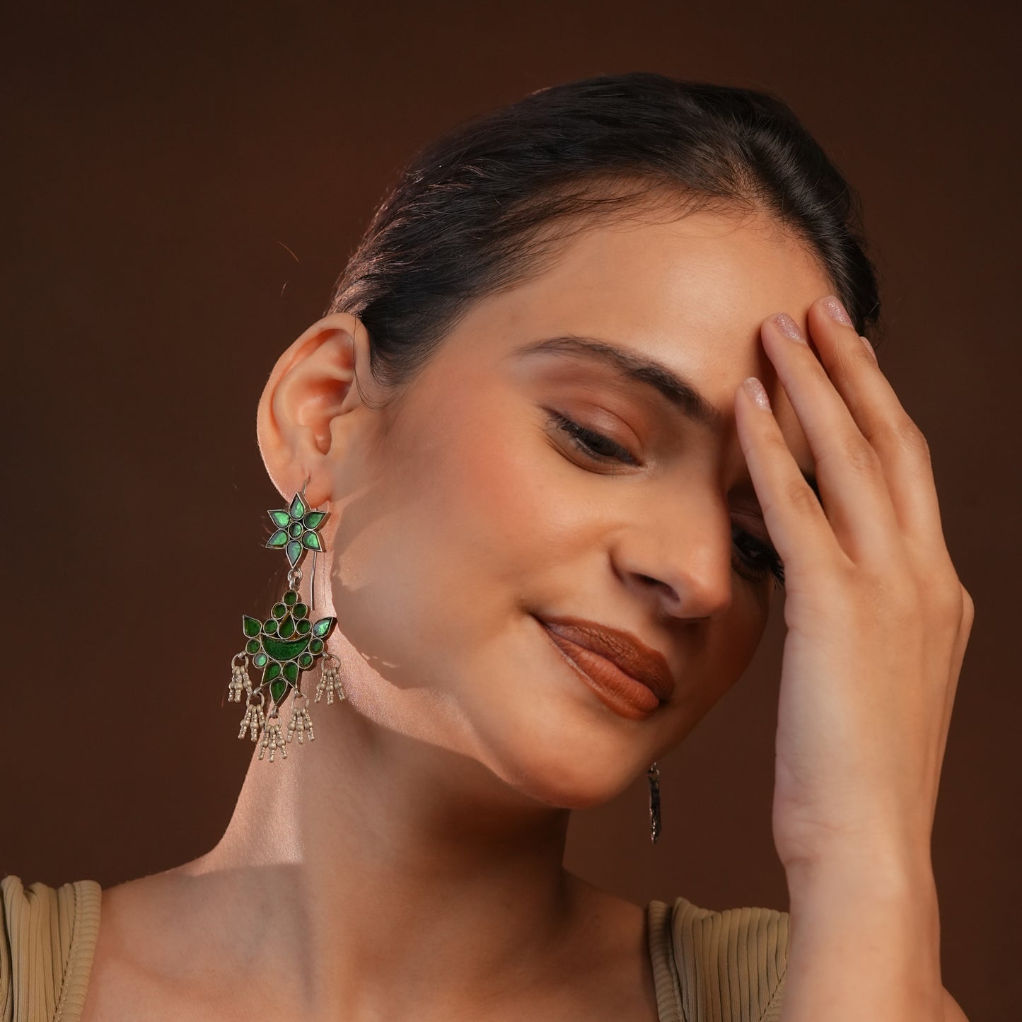 Madhu Chandrika Hara Sheesha Silver Earrings