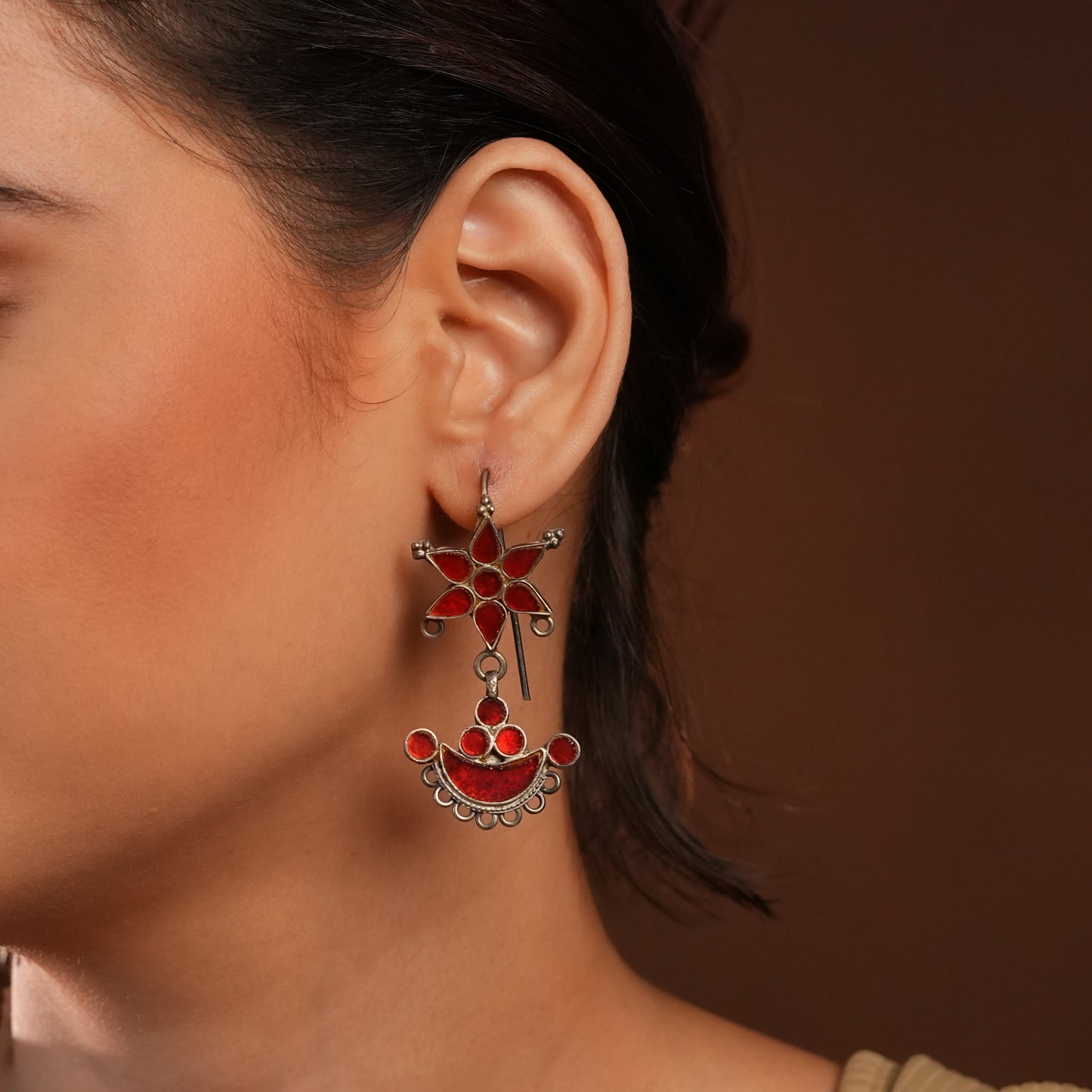 Madhu Chandrika Lal Gulab Earrings