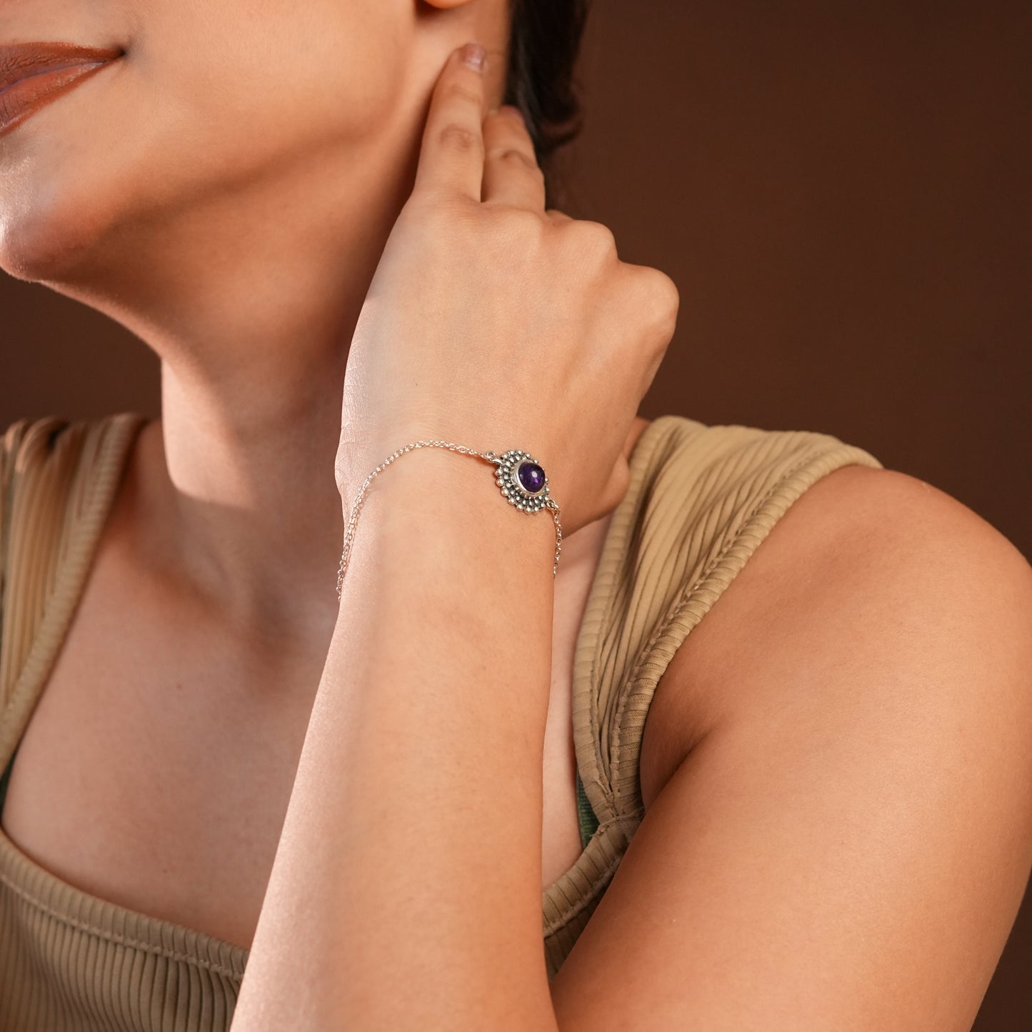 Dainty Amethyst Silver Bracelet