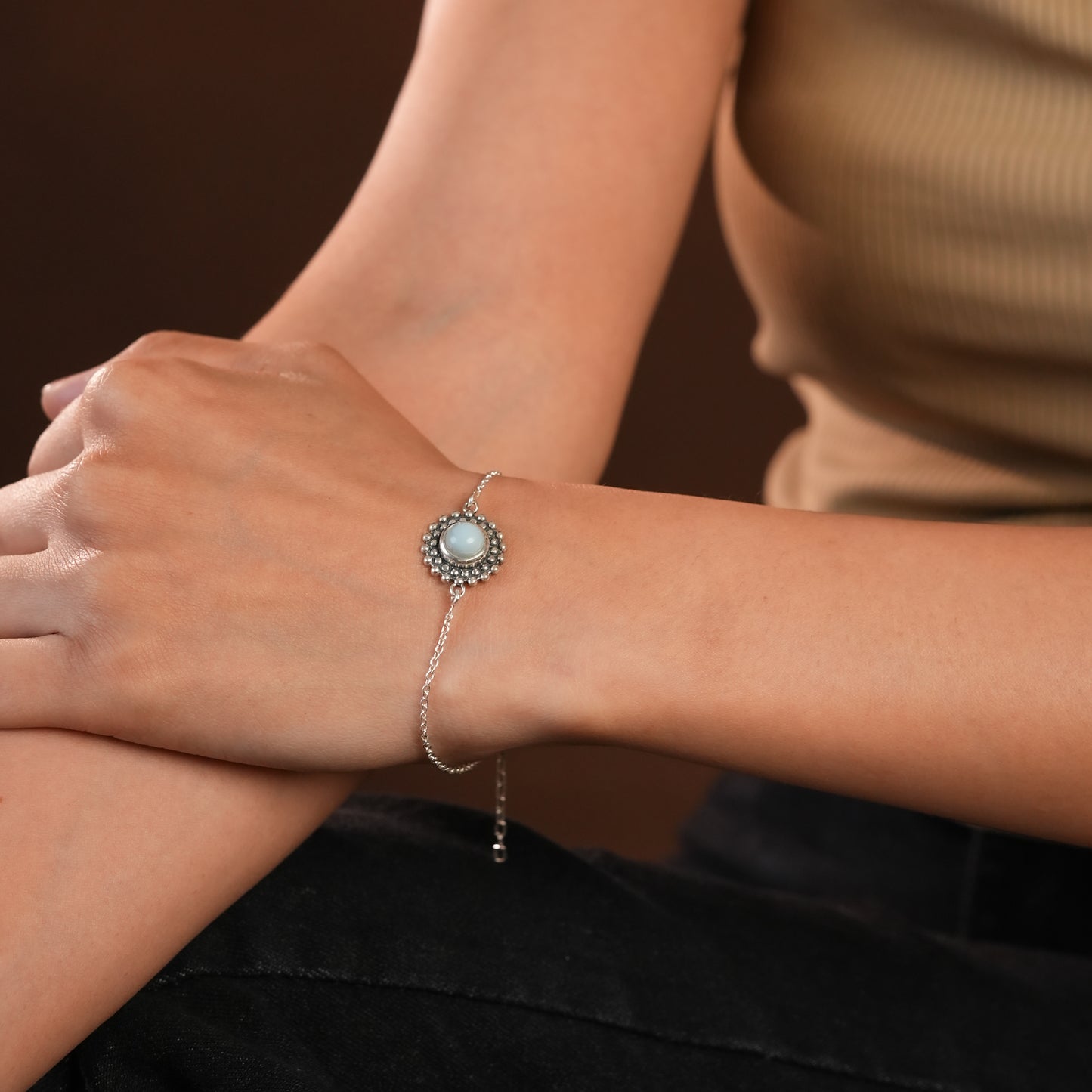 Dainty Larimar Silver Bracelet