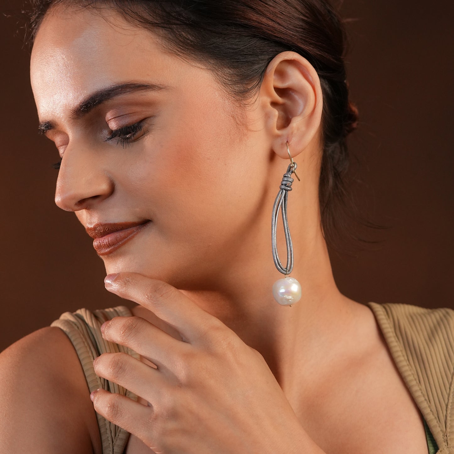 Leather Chord Pearl Earrings
