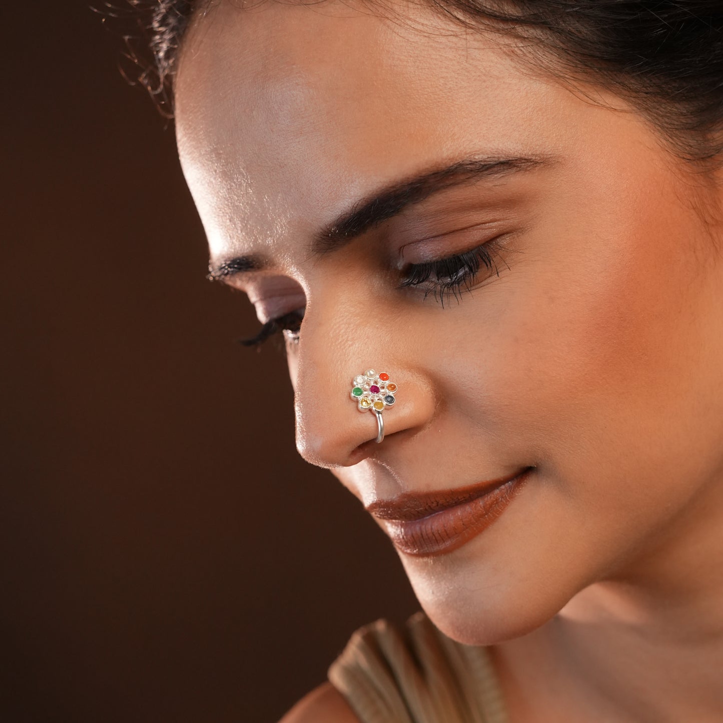 Nav Ratna Silver Clip On Nose Pin