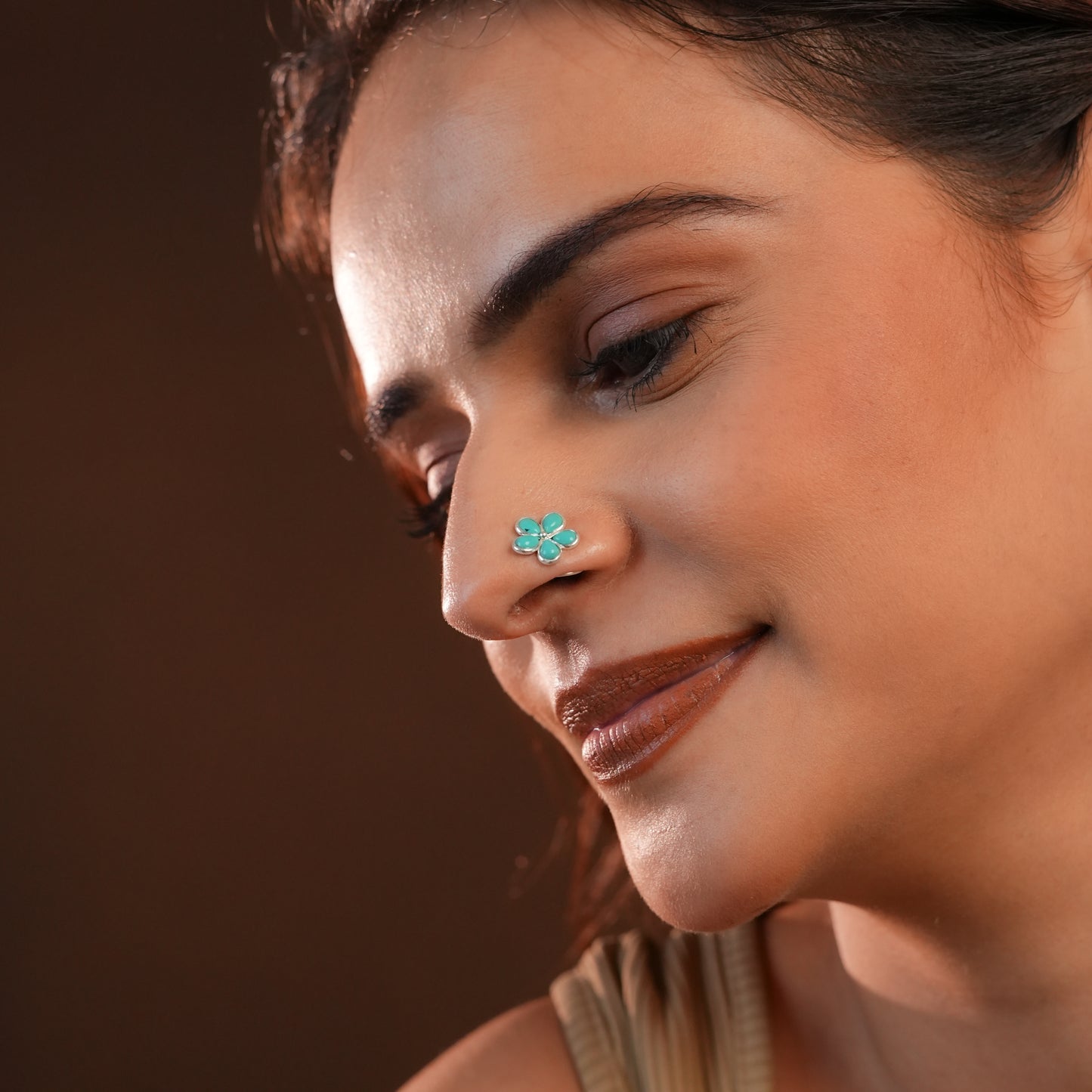 Turquoise Mogra Silver Nose Pin( Piercing )