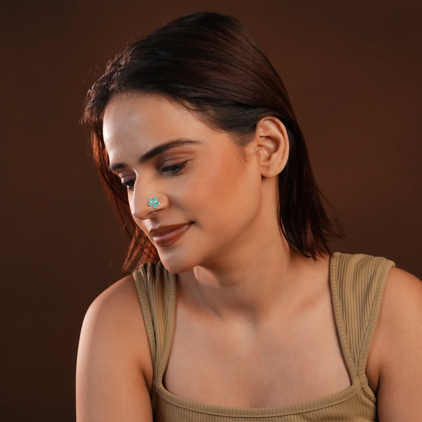 Turquoise Mogra Silver Nose Pin( Piercing )