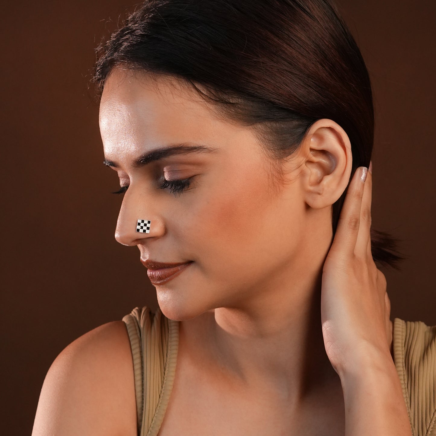 Checkmate Charm Silver Nose Pin