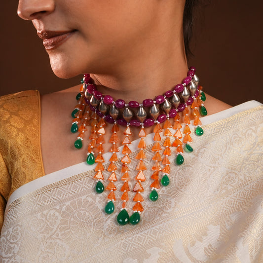 Handmade Multistone and Silver Designer Necklace