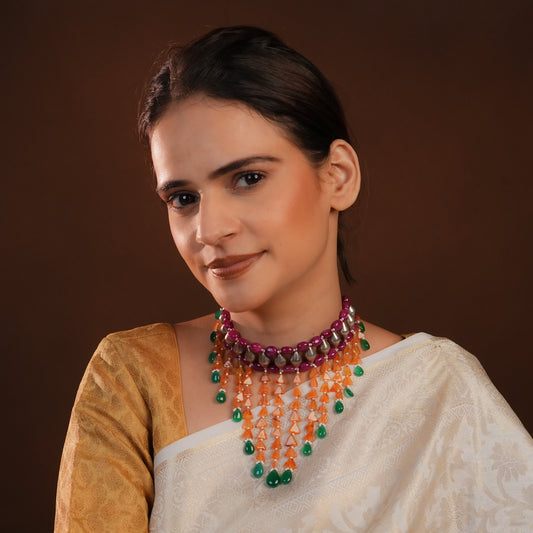 Handmade Multistone and Silver Designer Necklace
