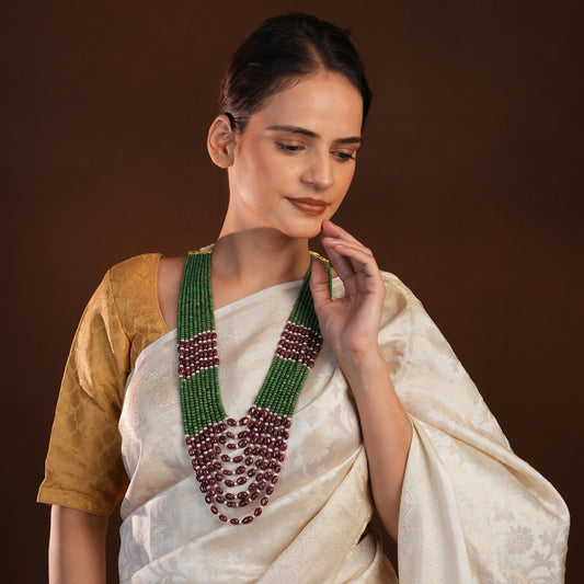 Ruby Green Onyx, Pearls Multilayered Necklace
