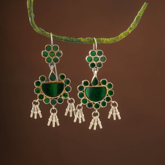 Madhu Chandrika Green Flower Silver Earrings