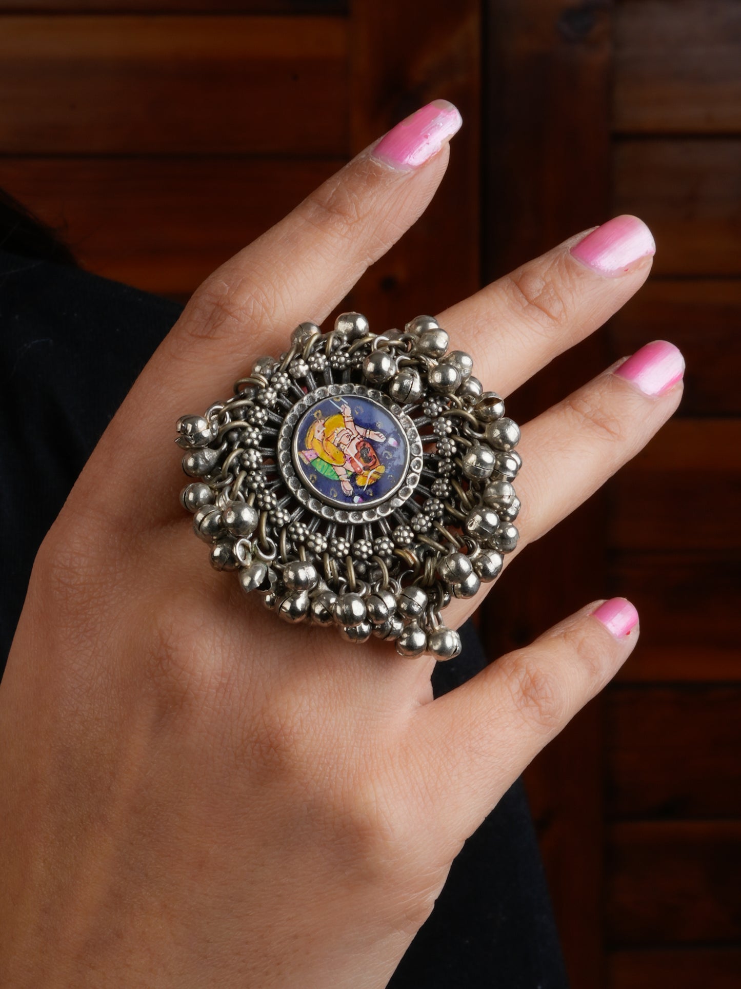 Handpainted Ganesha Ghunghroo Ring