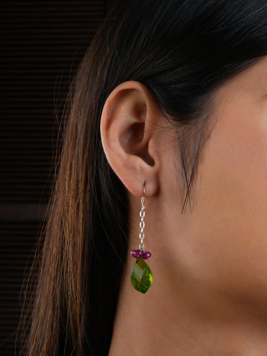 Peridot Green And Pink Silver Earrings