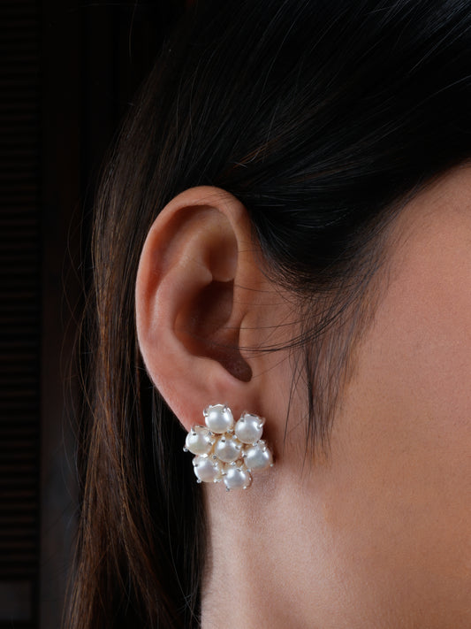 Pearl Flower Silver Studs