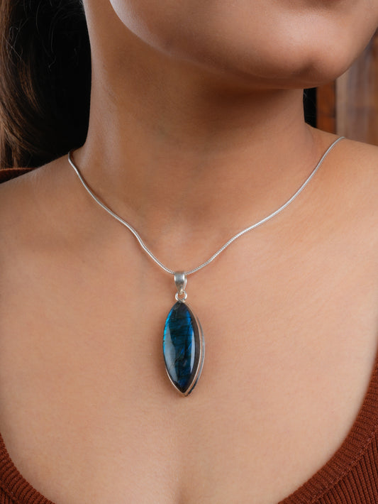 Marquise Labradorite Silver Pendant