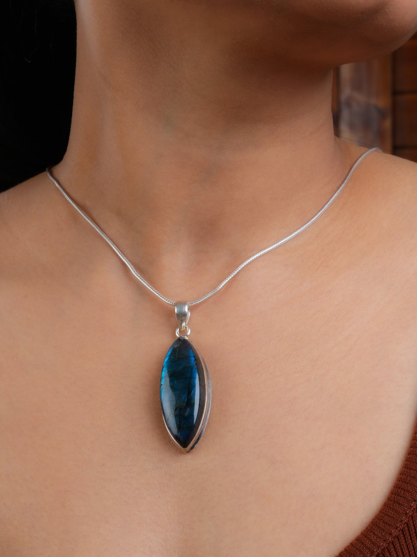 Marquise Labradorite Silver Pendant