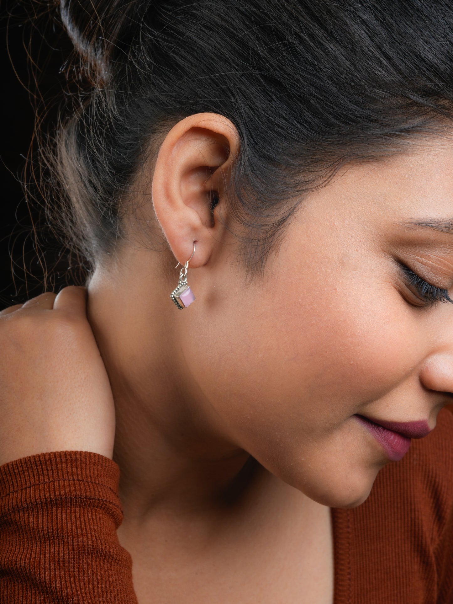 Rose Quartz Square Minimal Earrings