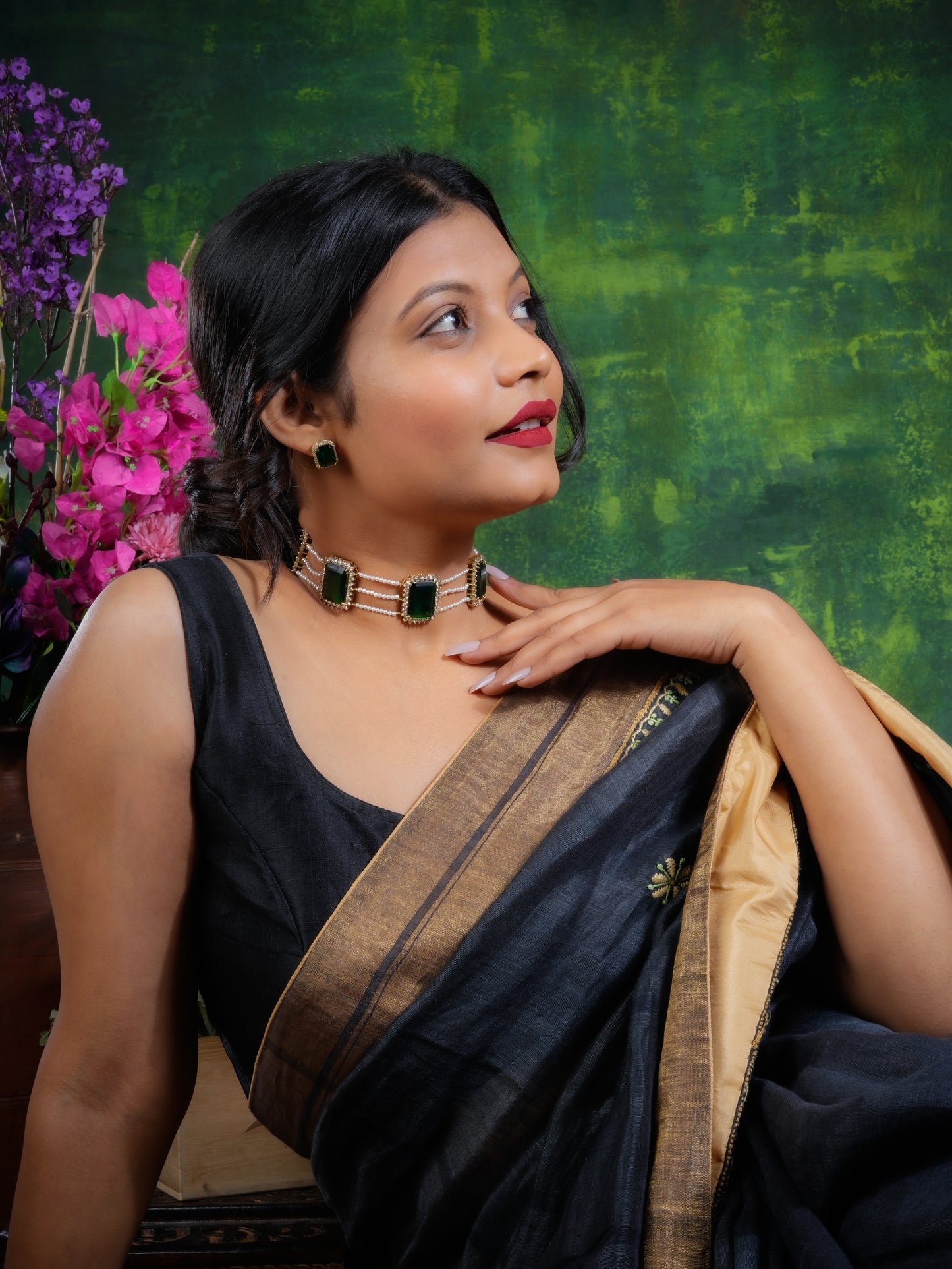 Emerald Diamond Accent Pearl Choker Set