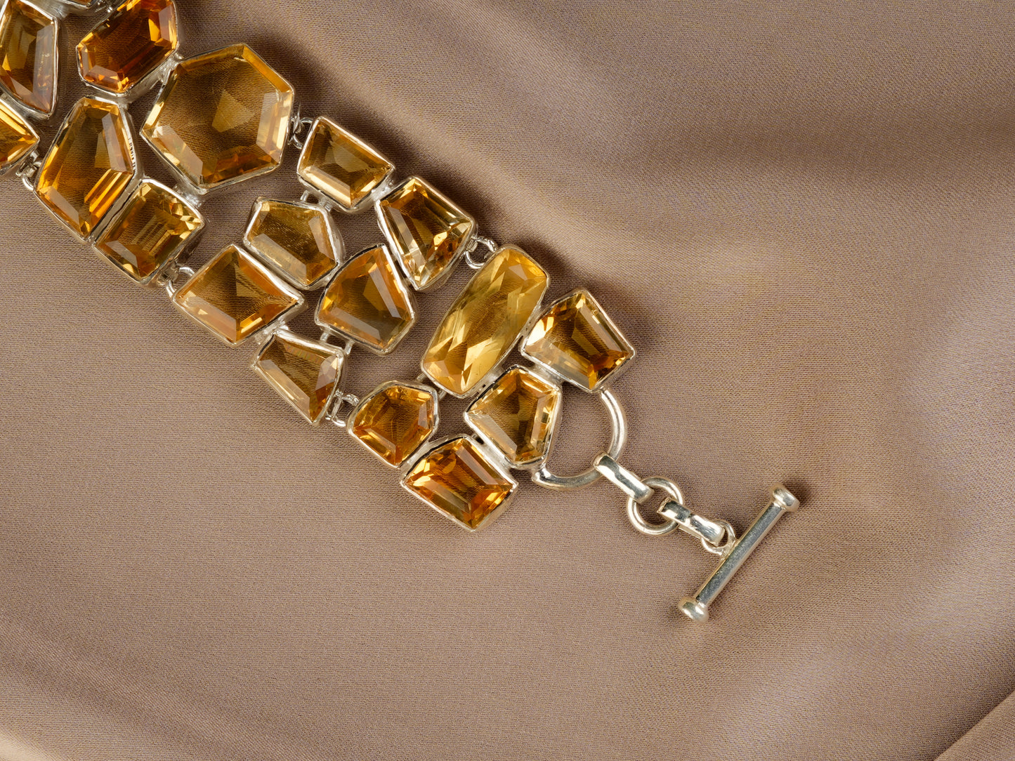 Natural Citrine And Silver Bracelet