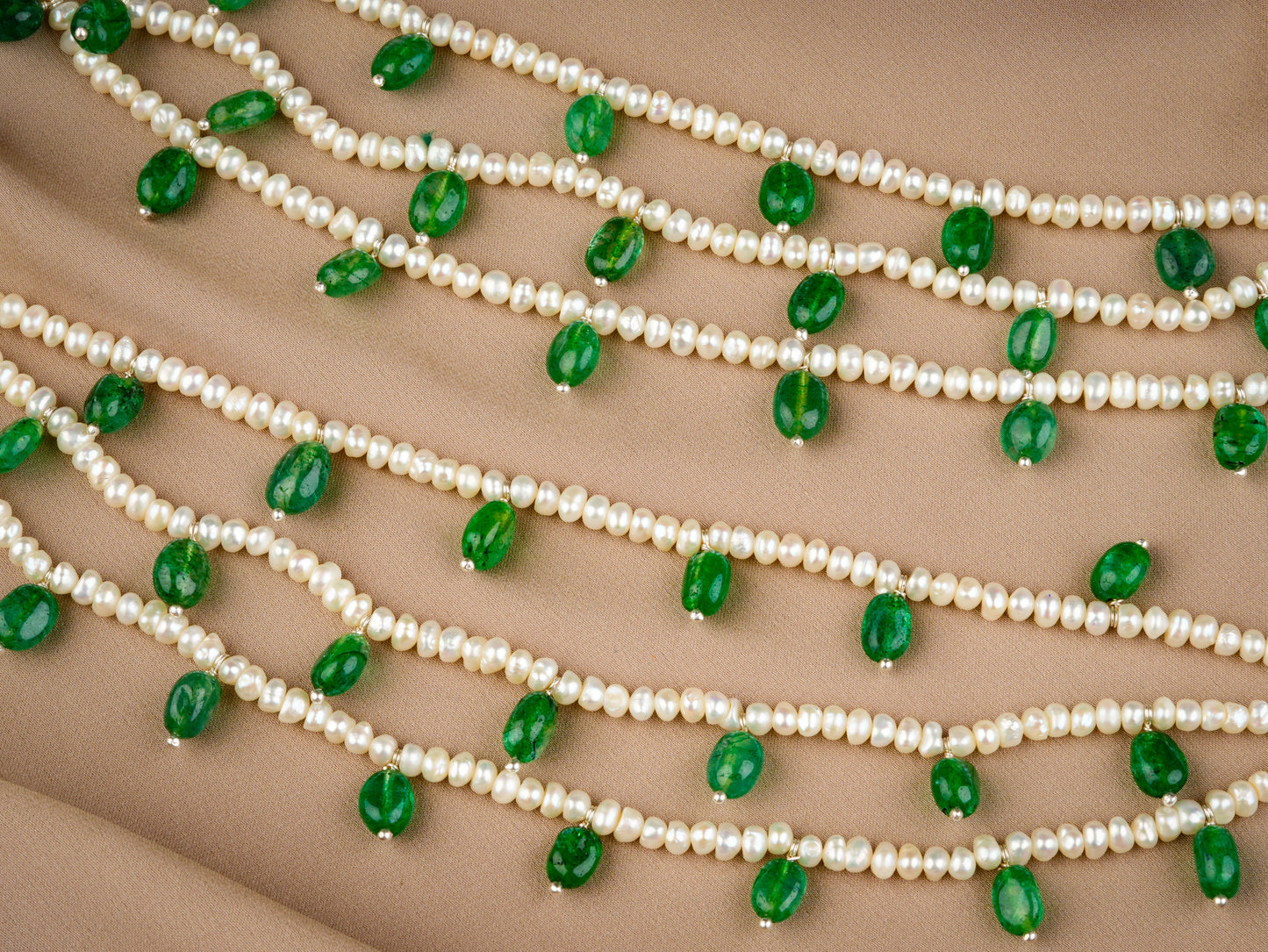 Freshwater Pearls And Emerald Green Ear Chain Pair