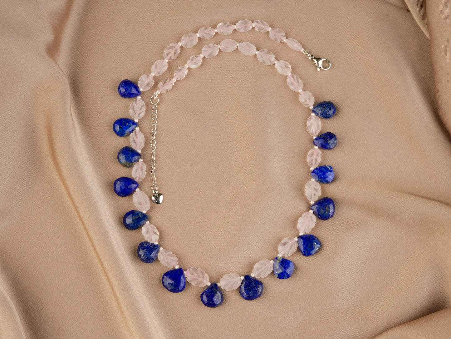 Lapis Lazuli And Rose Quartz Leaves Necklace Set