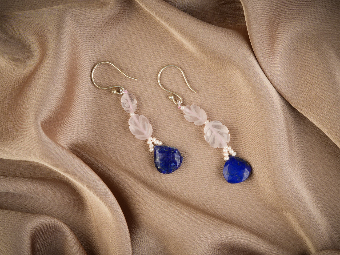 Lapis Lazuli And Rose Quartz Leaves Necklace Set