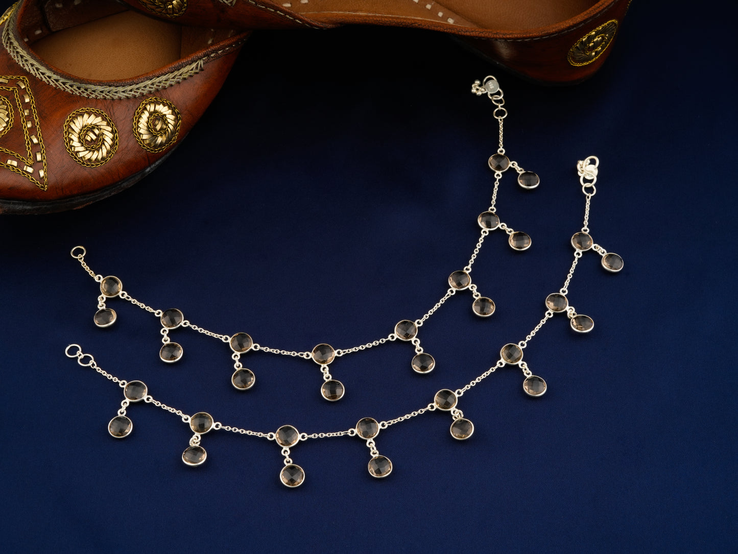 Smoky Quartz Round Drops Anklets