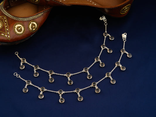 Smoky Quartz Round Drops Anklets