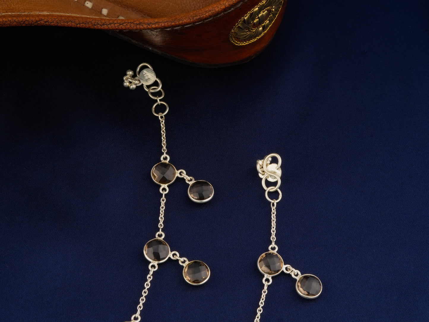 Smoky Quartz Round Drops Anklets