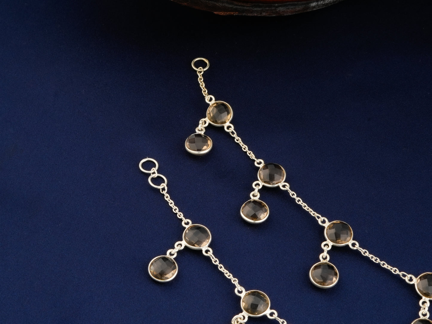 Smoky Quartz Round Drops Anklets