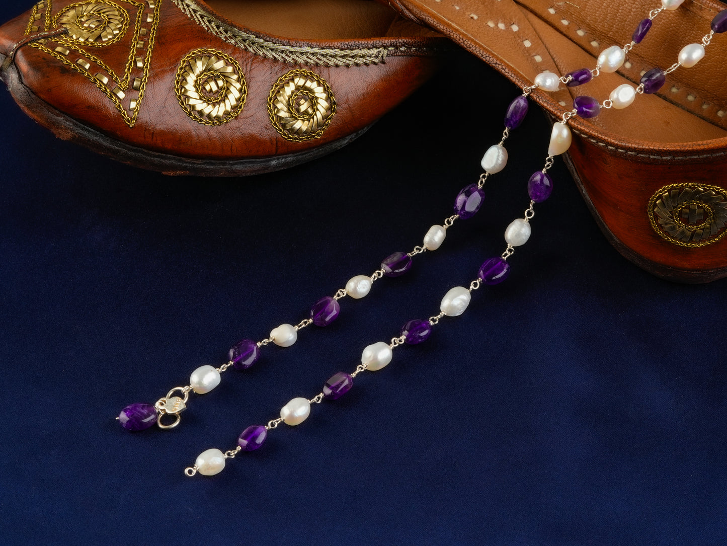 Pearl And Amethyst Unique Handmade Anklets