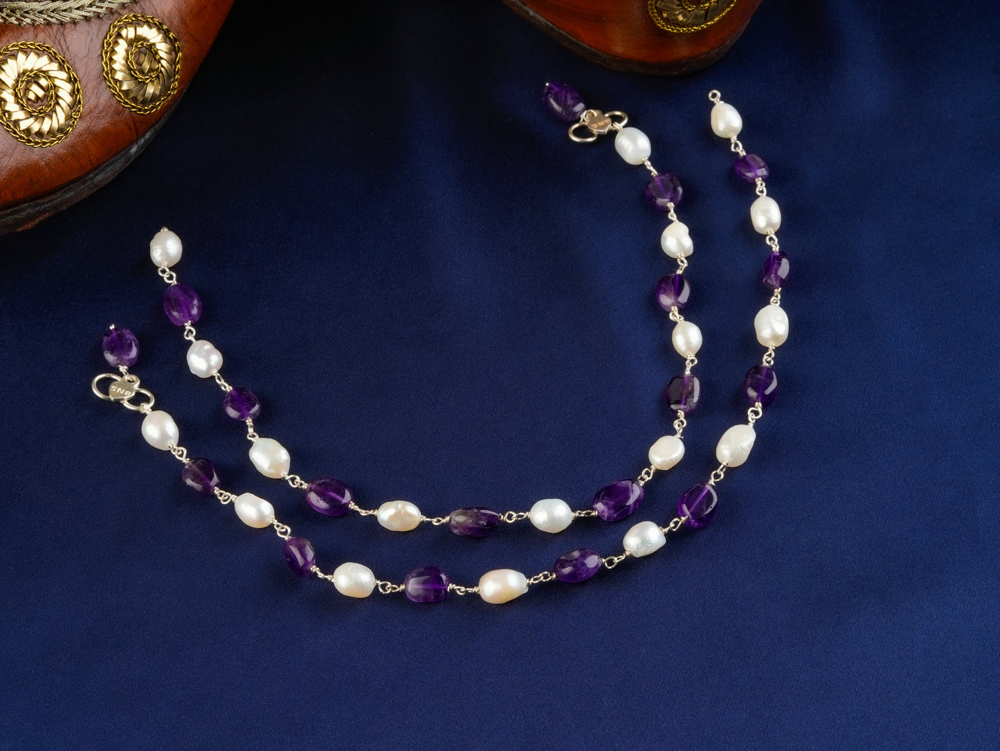 Pearl And Amethyst Unique Handmade Anklets