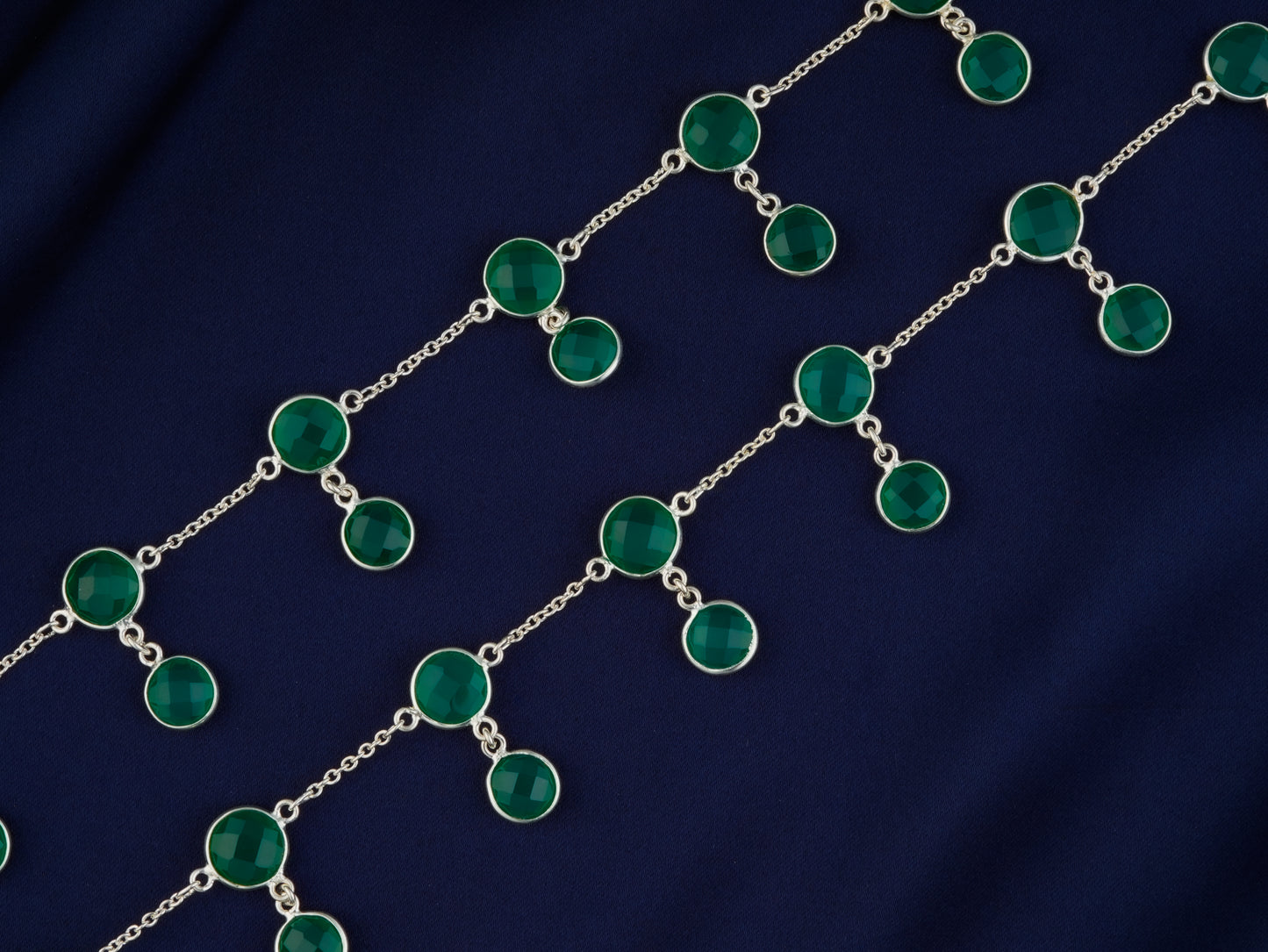 Emerald Droplets Silver Anklets