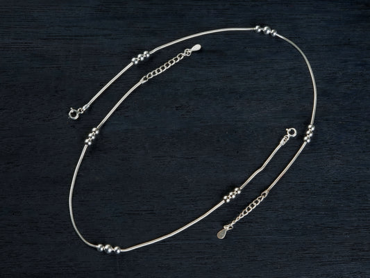 "Triplet Balls" Silver Anklets