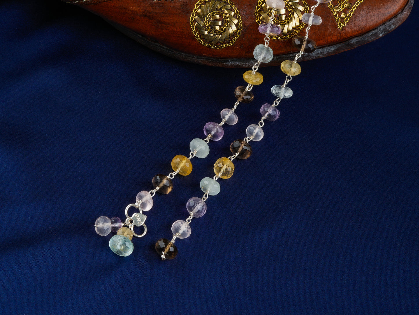 Semi Precious Multi Stone Silver Anklets