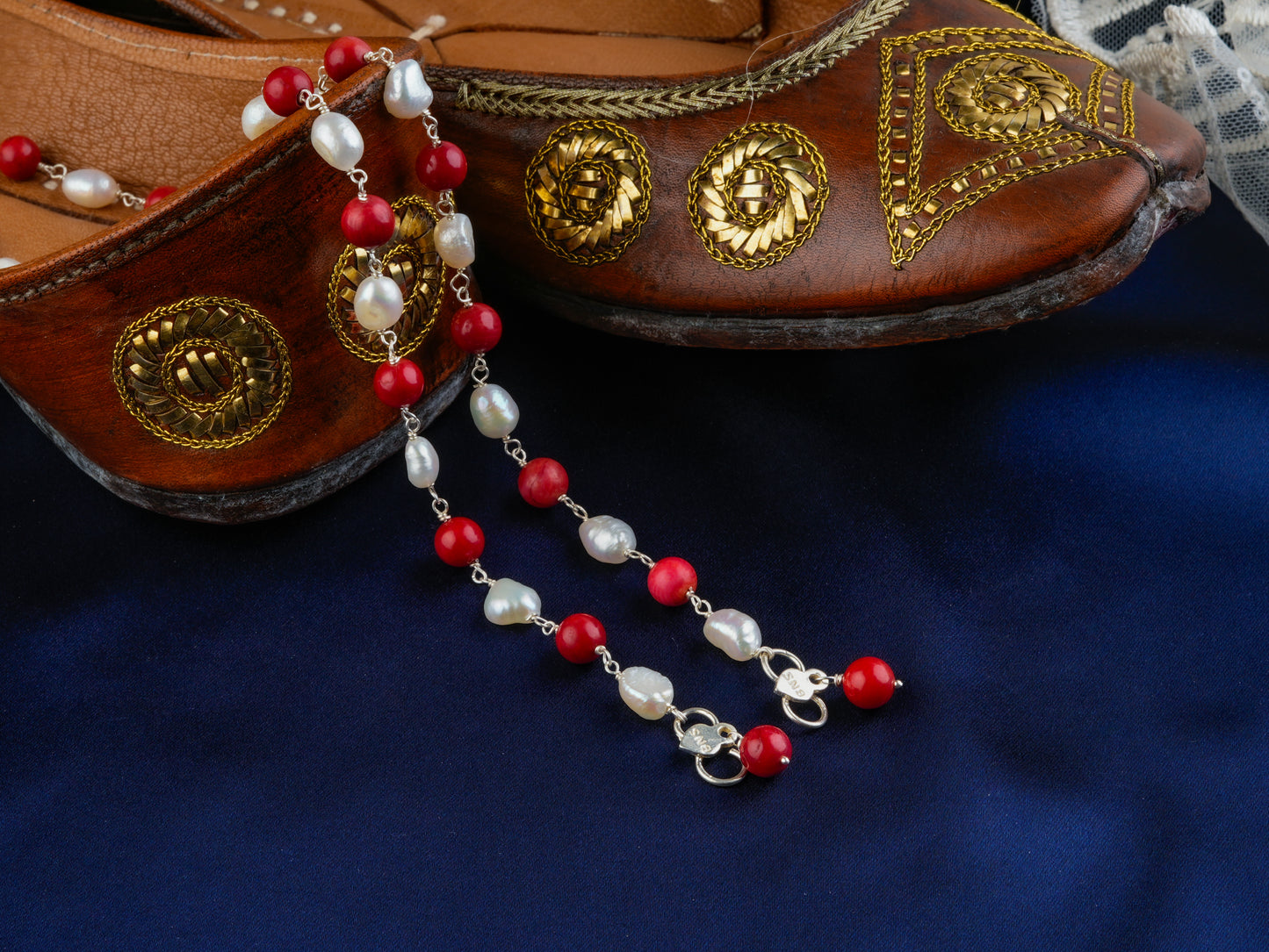Pearl And Coral Handmade Unique Anklets