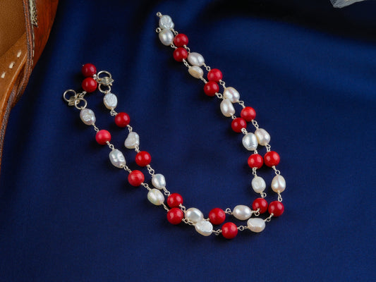 Pearl And Coral Handmade Unique Anklets