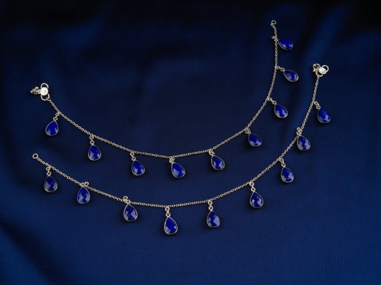 Lapis Lazuli Droplets Silver Anklets