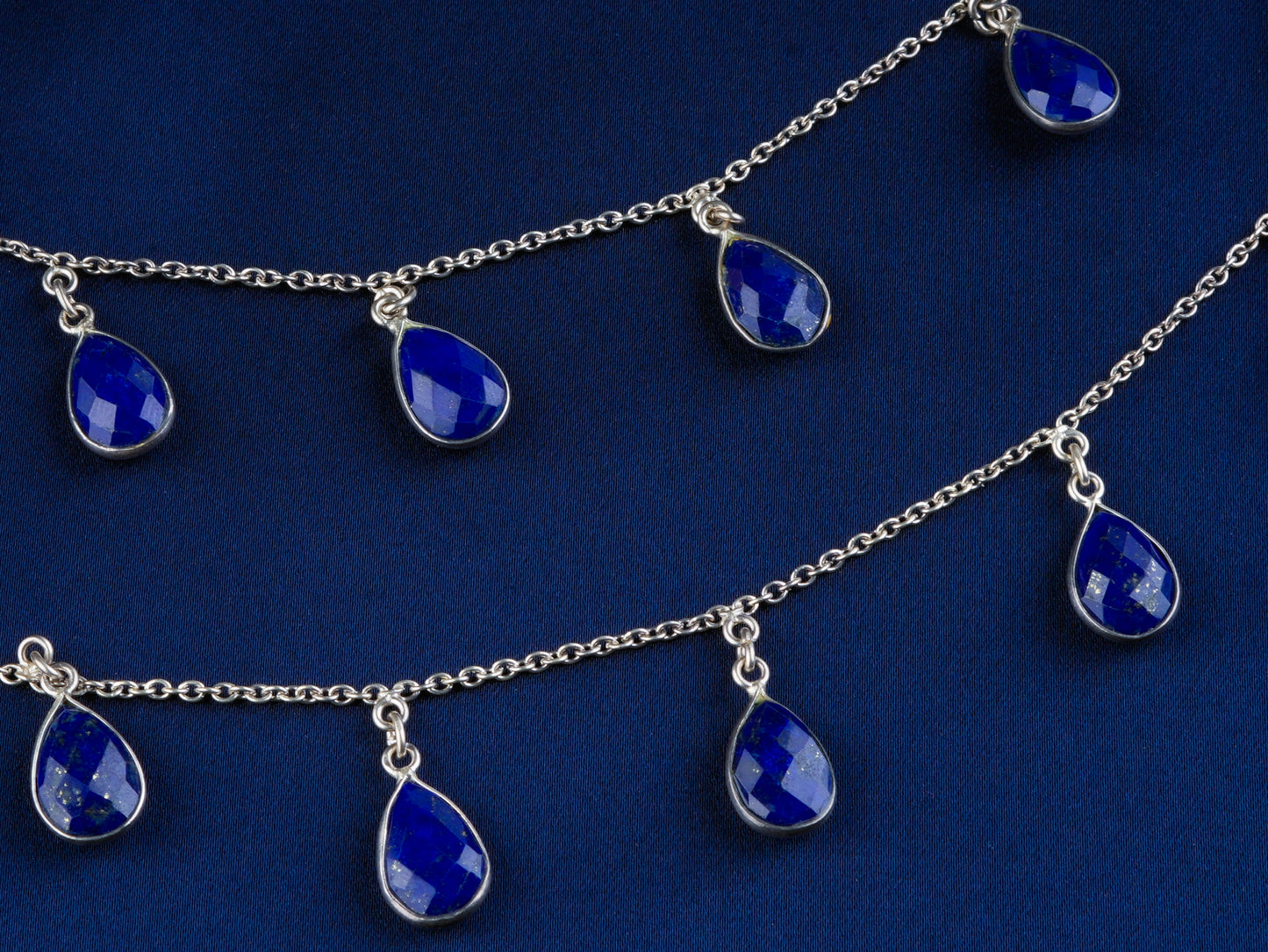 Lapis Lazuli Droplets Silver Anklets