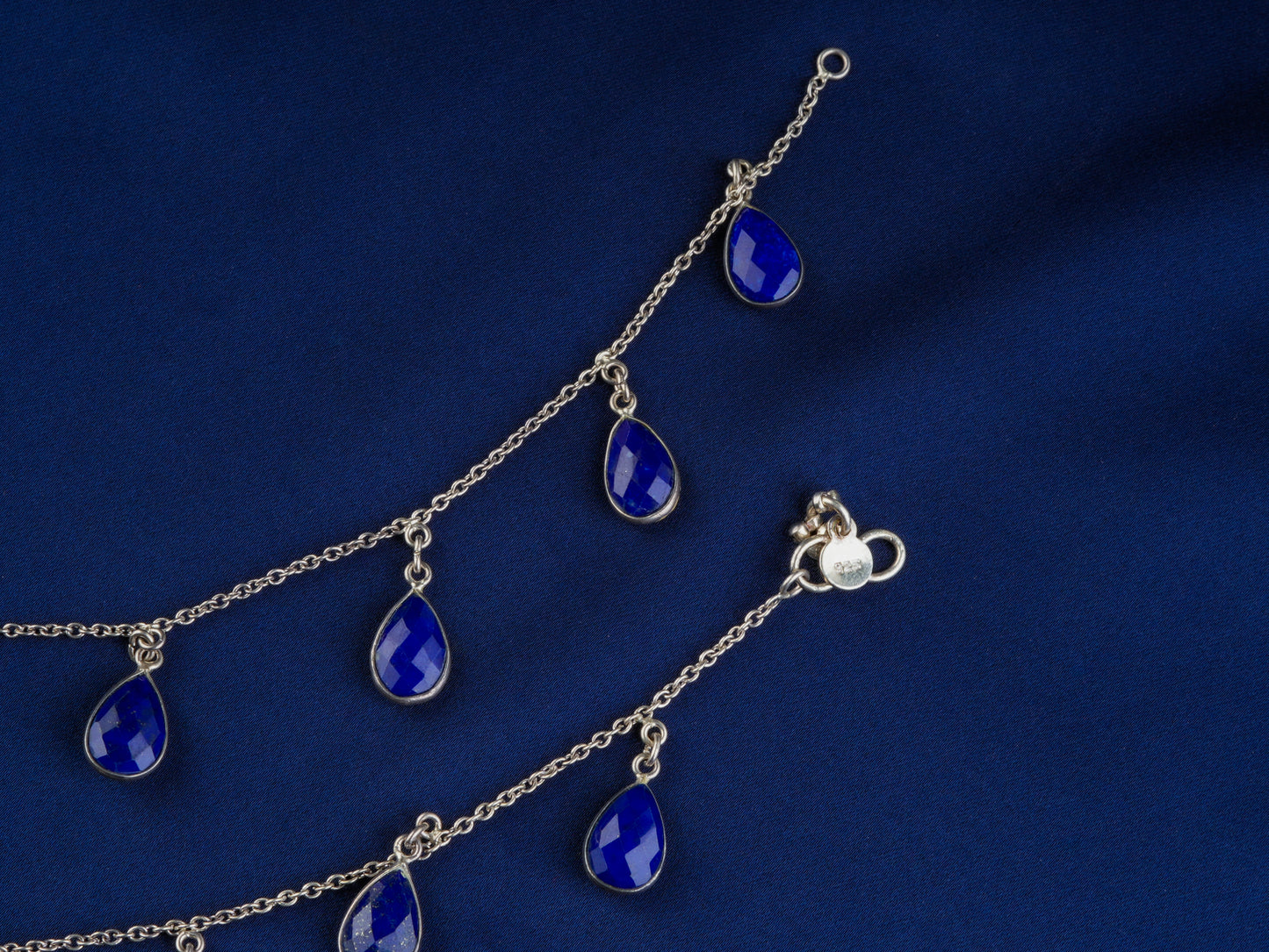 Lapis Lazuli Droplets Silver Anklets