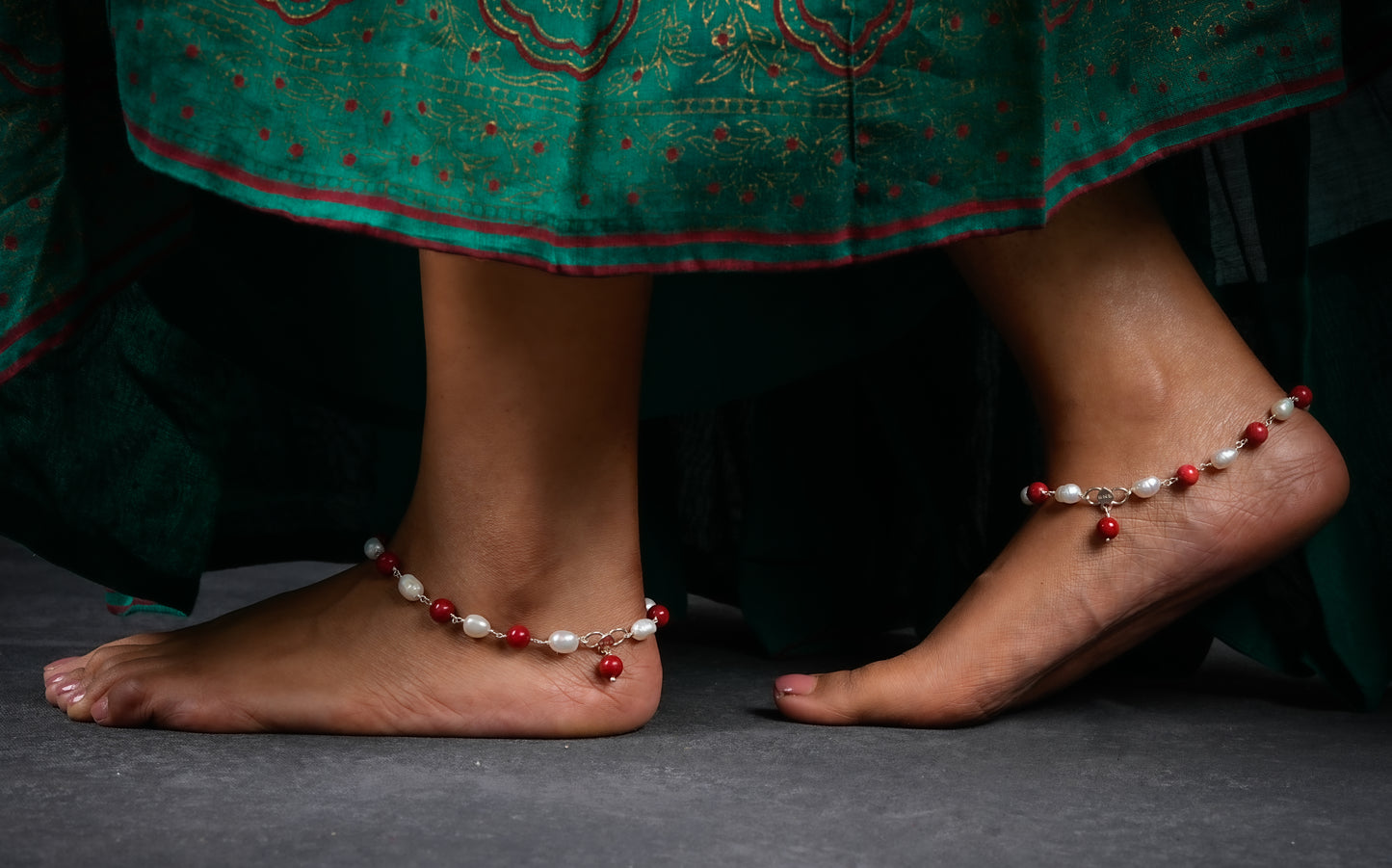 Pearl And Coral Handmade Unique Anklets