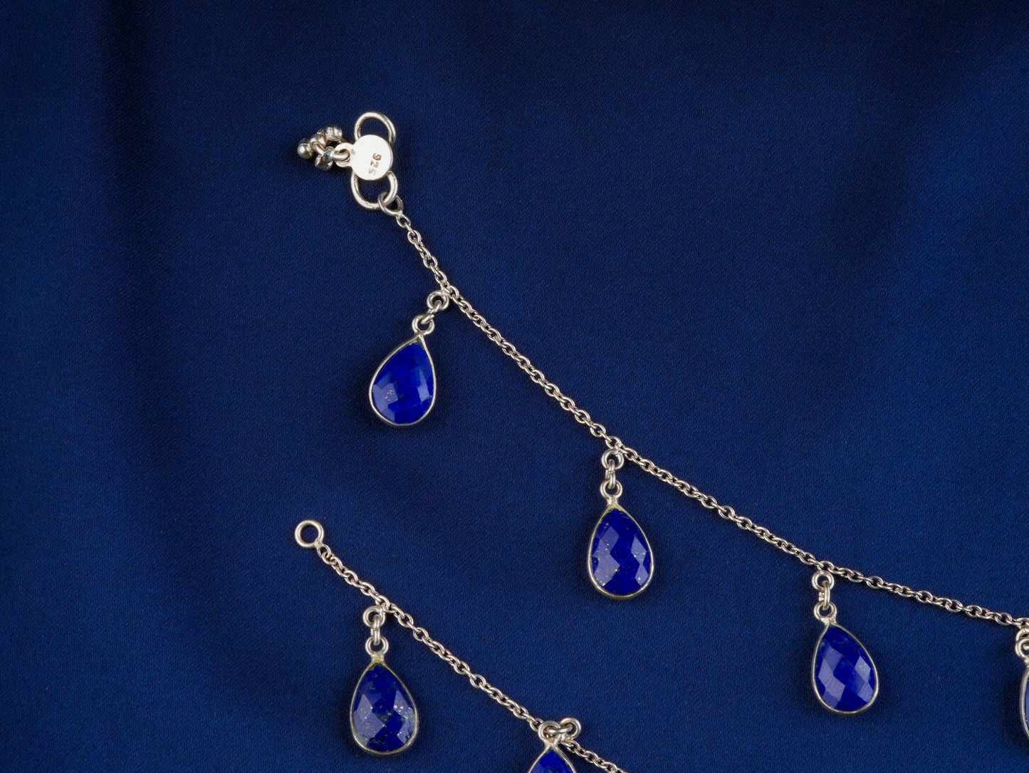 Lapis Lazuli Droplets Silver Anklets