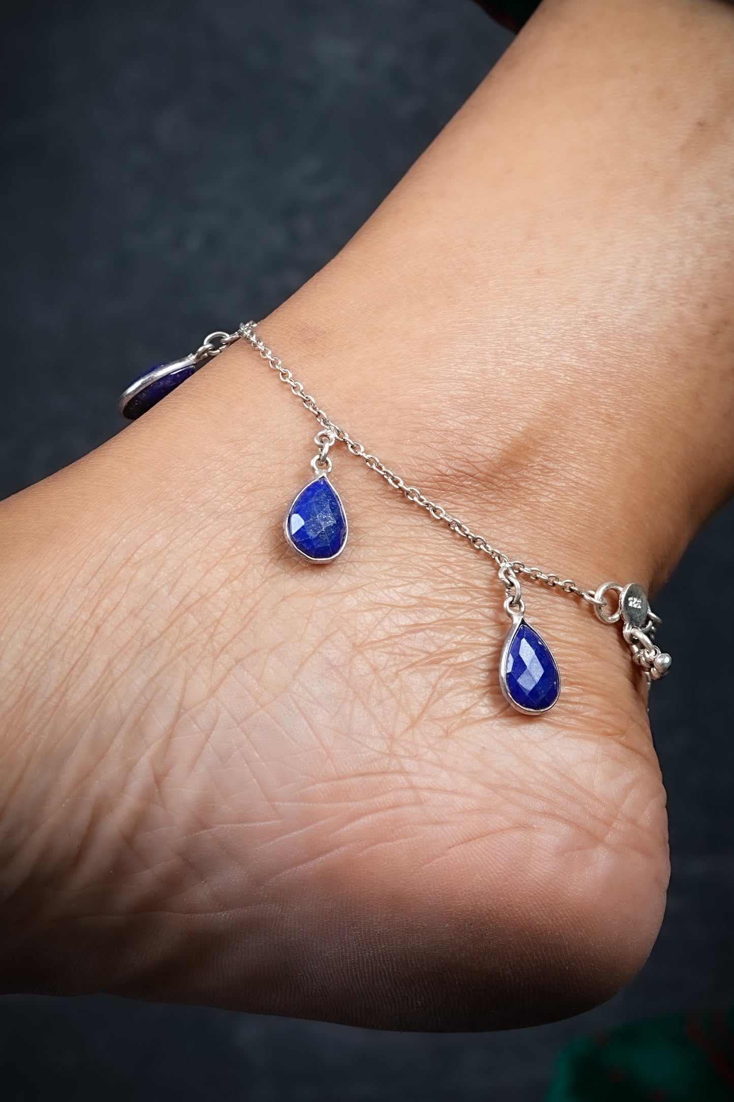 Lapis Lazuli Droplets Silver Anklets