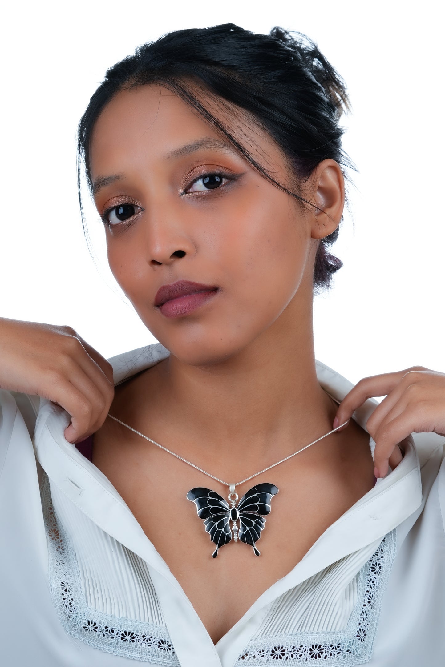 Black Onyx Silver Butterfly