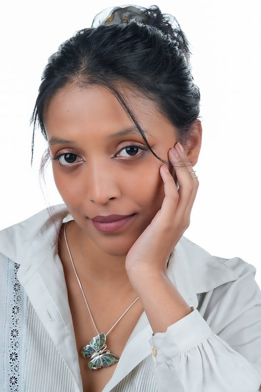 Sea Sprite  Butterfly Abalone And Silver Pendant