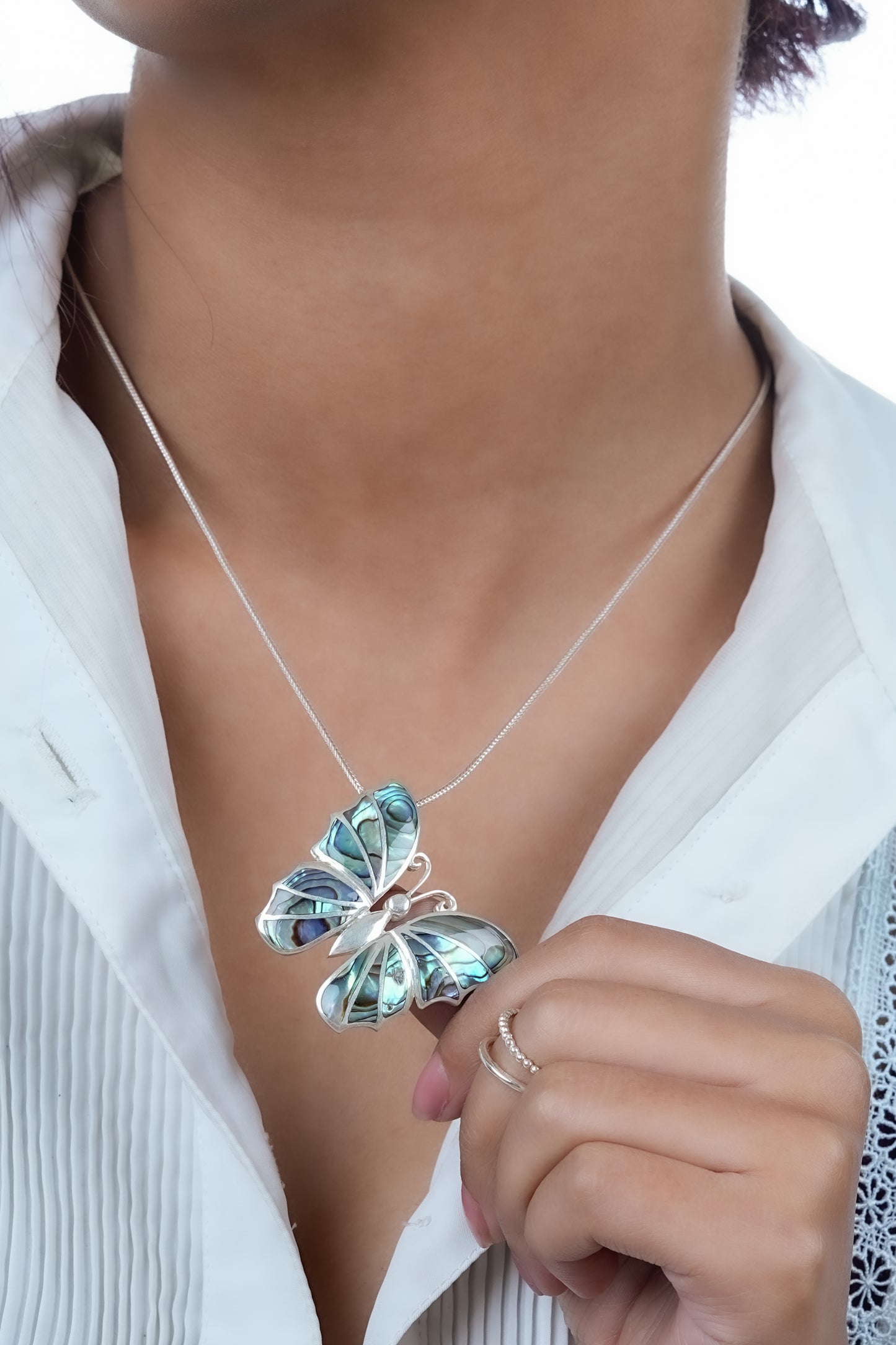 Sea Sprite Butterfly Abalone And Silver Pendant