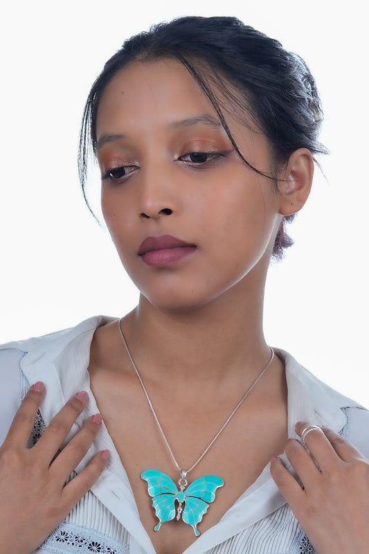 Blue Butterfly Silver Pendant