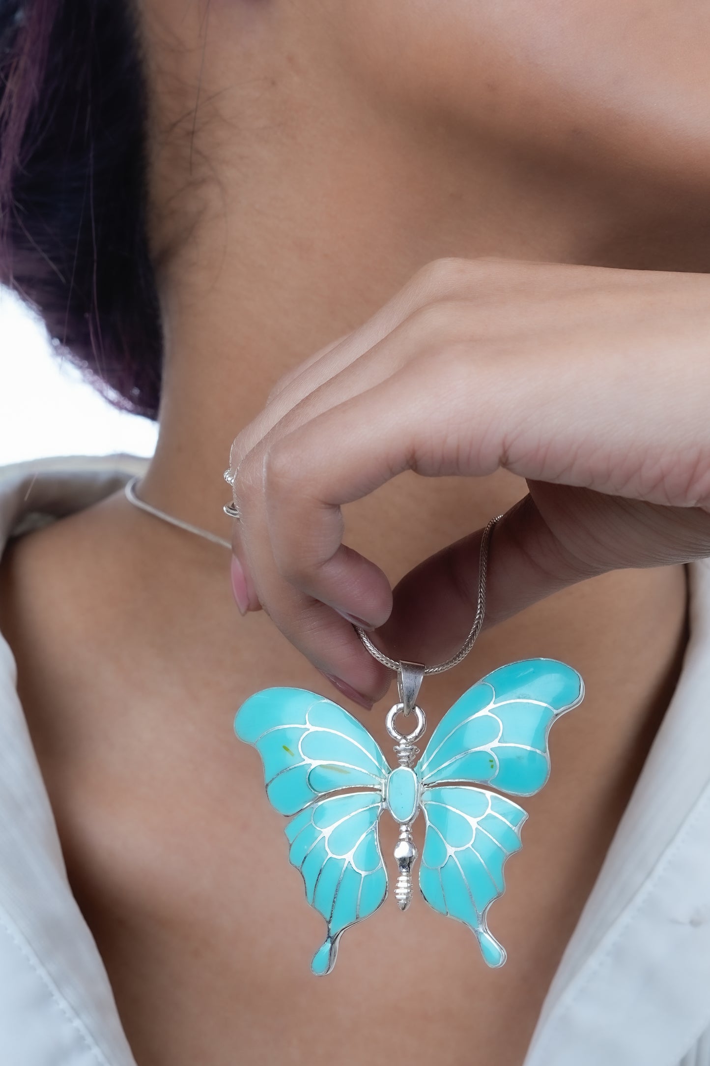 Blue Butterfly Silver Pendant