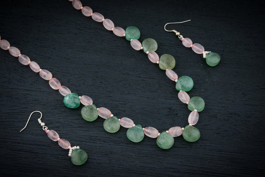 Rose Quartz And Pastel Green Quartz Necklace Set